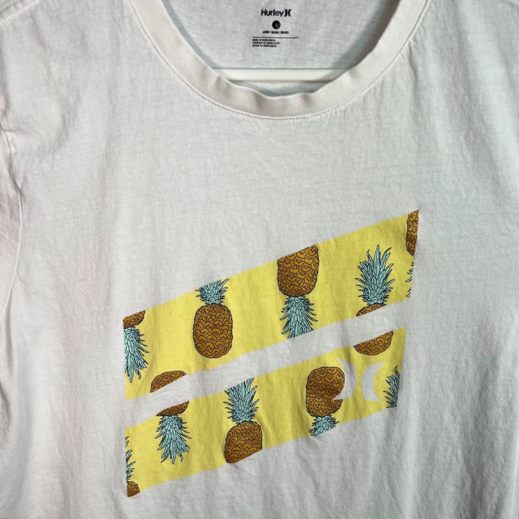 Hurley Hurley Mens White T-Shirt Pineapple Print Graphic Short Sleeve Cotton Large Size US L / EU 52-54 / 3 - 4 Thumbnail