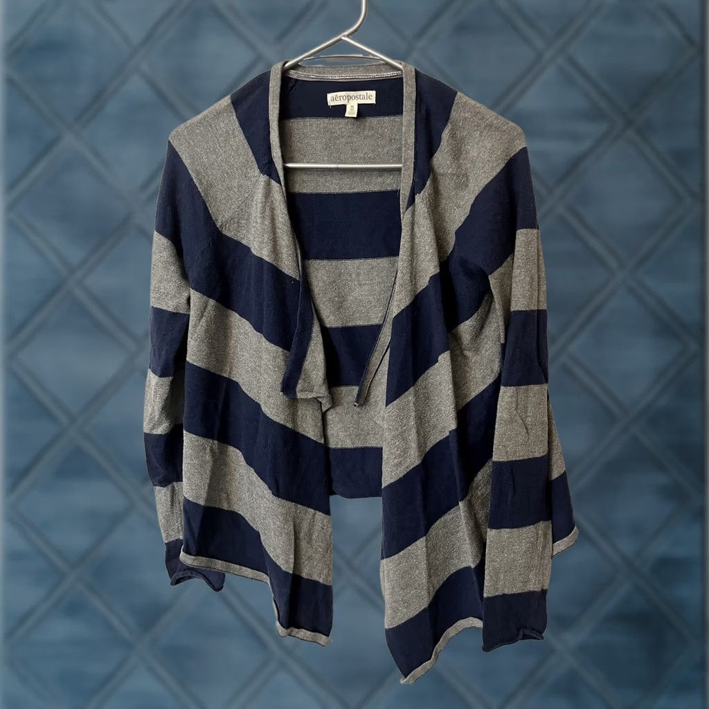 Aeropostale Aeropostale Cardigan Sweater Y2K Size M Blue Gray Striped Open Front Casual Size M / US 6-8 / IT 42-44 - 1 Thumbnail