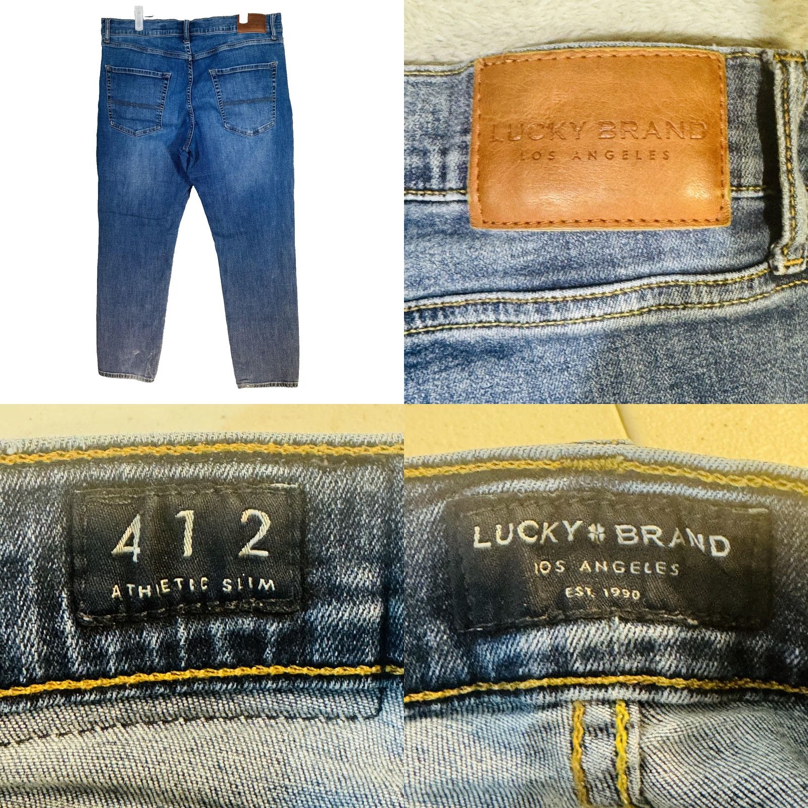 Lucky Brand Lucky Brand 412 Athletic Slim Jeans Mens 36x27 Blue Medium Wash Tapered Zip Fly Size US 36 / EU 52 - 8 Thumbnail