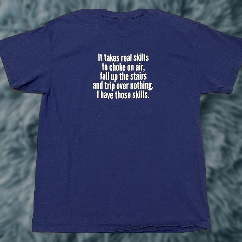 Vintage VINTAGE It Takes Skills To Choke On Air Shirt L Blue 80s Band Surf Grunge T-Shirt Mens Short Sleeve Graphic Joke Humor Sarcasm F1 Size US L / EU 52-54 / 3 - 1 Thumbnail