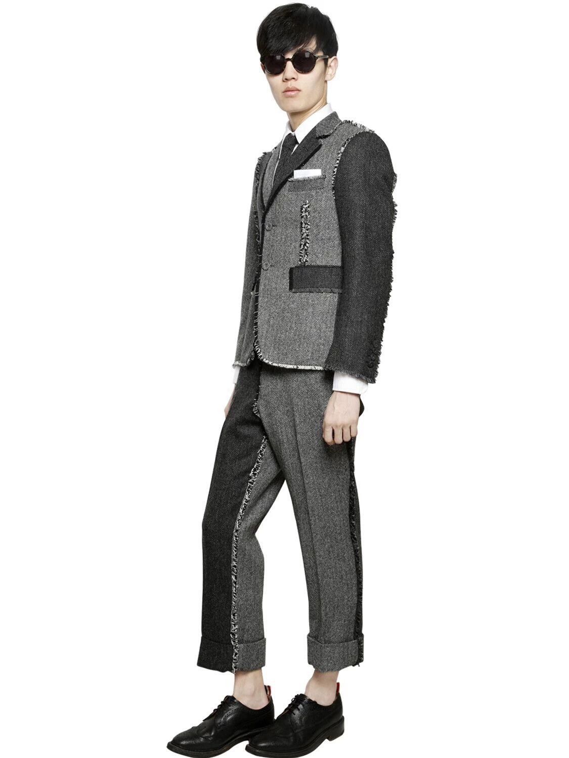 Thom Browne Thom Browne Men's Runway Colorblocked Raw Wool Trousers 0 Size US 28 / EU 44 - 7 Thumbnail