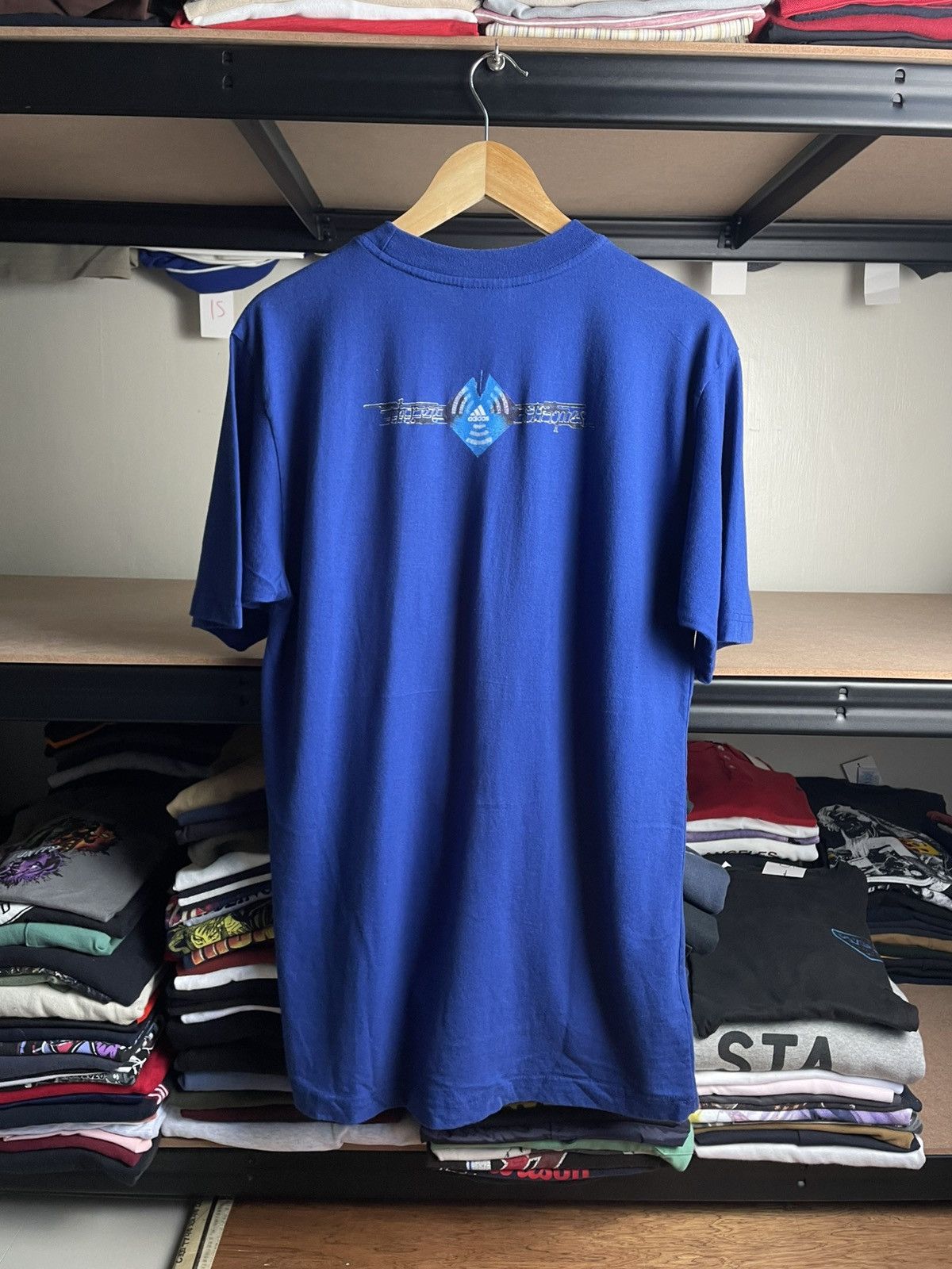 Adidas Vintage Adidas Three Stripes Blue Short Sleeve Size US L / EU 52-54 / 3 - 4 Thumbnail