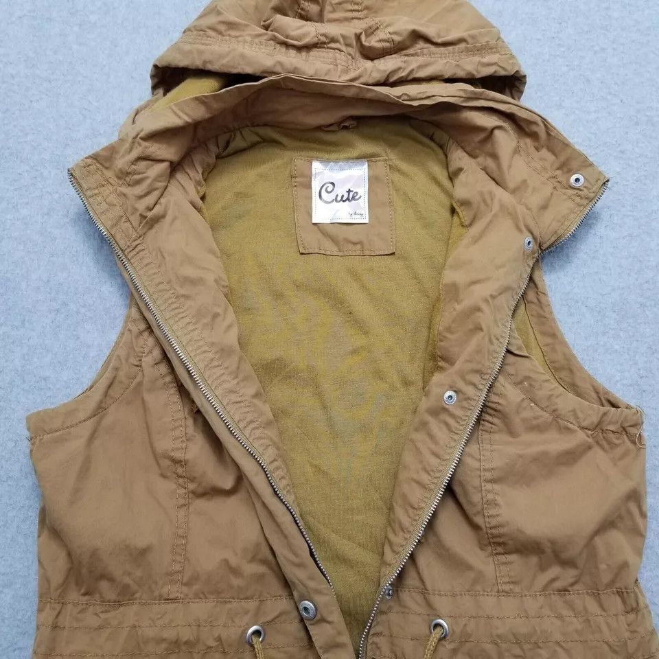 Other Cute Jacket Womens Medium Brown Vest Hooded Pockets Zip Size M / US 6-8 / IT 42-44 - 6 Thumbnail