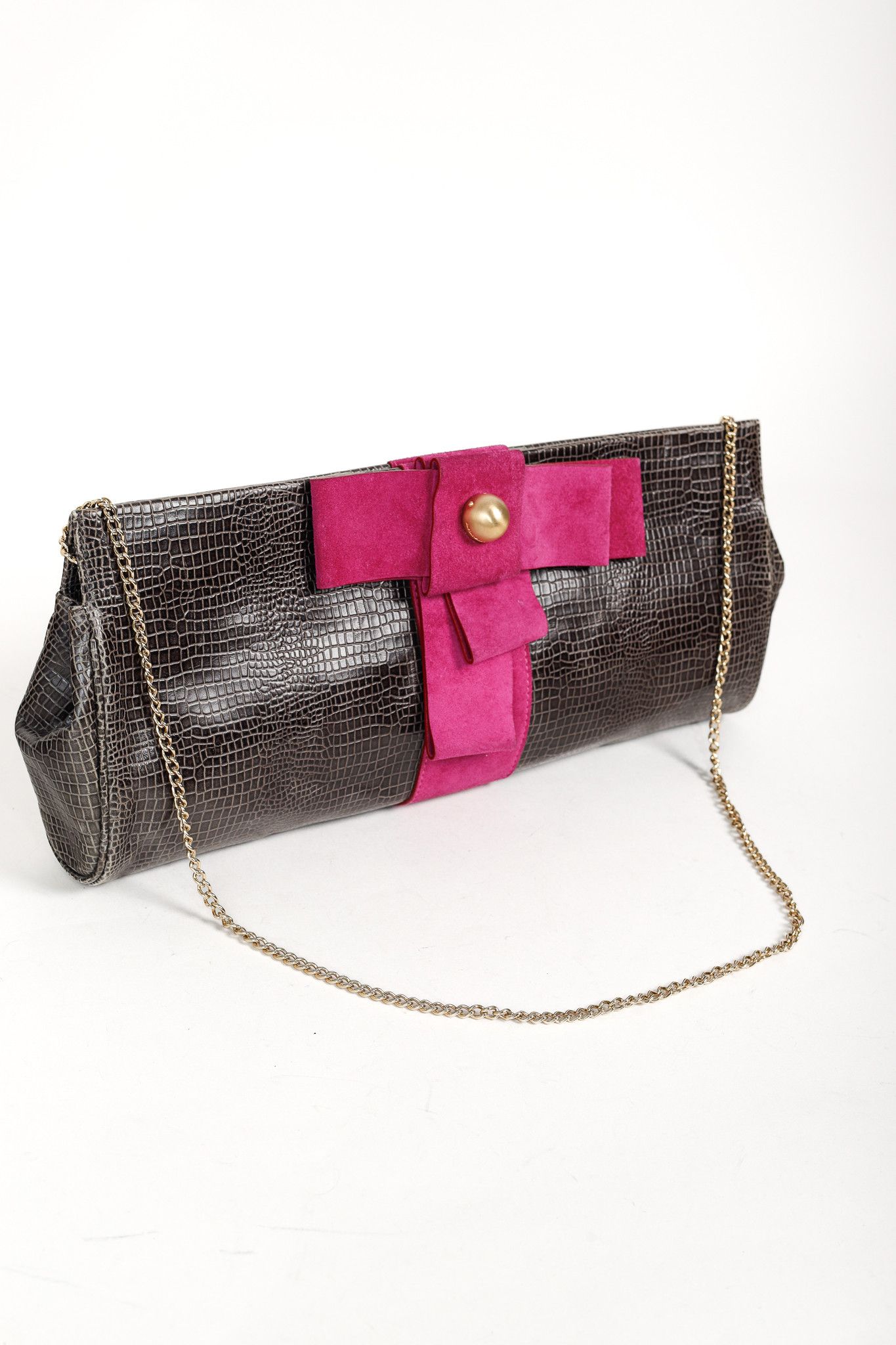 Emporio Armani Emporio Armani Croc-Embossed Leather Purple Suede-Bow Bag Size ONE SIZE - 6 Thumbnail