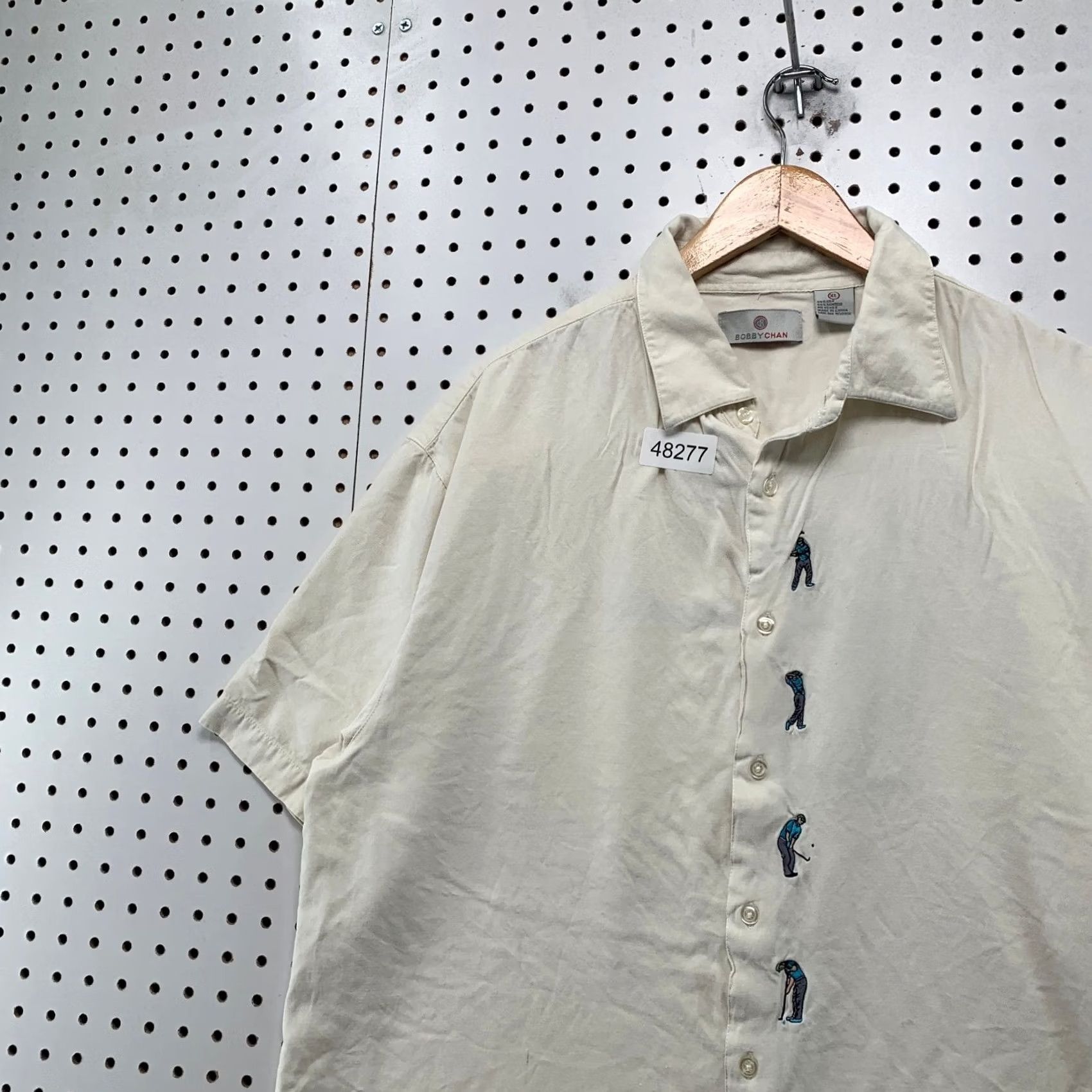 Vintage Bobby Chan Silk Blend Button Shirt Mens XL Cream Embroidered Golf Golfer Bamboo Shirt Size US XL / EU 56 / 4 - 4 Thumbnail