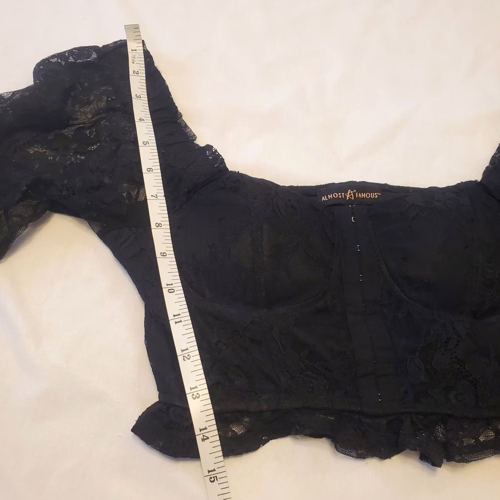 Almost Famous Womens Blouse Cropped Puff Sleeve Black Lace Gothic Corset Front Closure M Slim Floral Sheer N/A Size M / US 6-8 / IT 42-44 - 5 Thumbnail