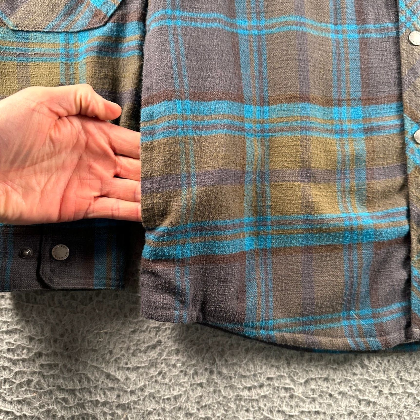 Vintage L.L.Bean Shacket Mens M Plaid Snap Front Elbow Patch Wool Blend Flannel Lined Shirt Size US M / EU 48-50 / 2 - 2 Thumbnail