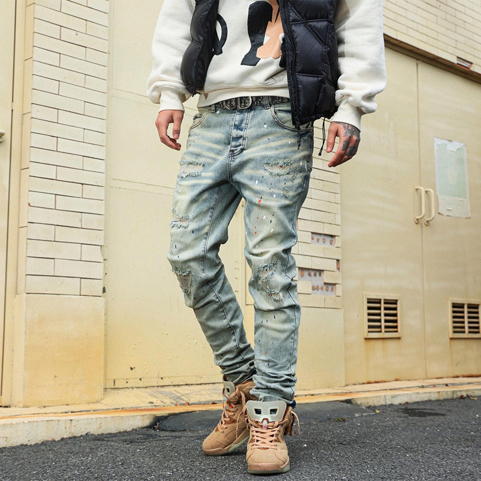 Jean Slim Fit Patch Jeans – Speckled Wash, Wrinkled Detail Size US 32 / EU 48 - 2 Thumbnail
