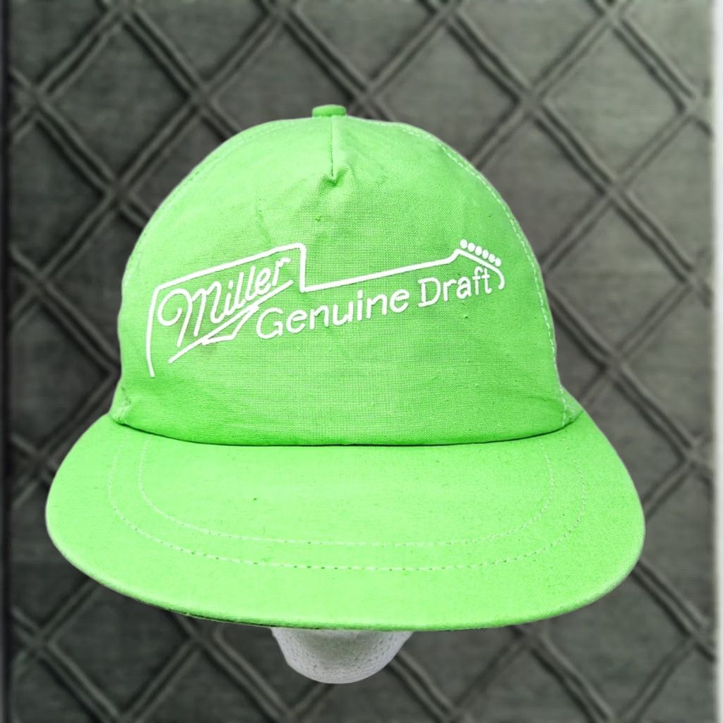 Vintage VINTAGE Miller Genuine Draft Neon Green Adjustable Hat 80s Baseball Cap Men One Size Green 80s 90s Beer Adjustable Mens Size ONE SIZE - 1 Thumbnail