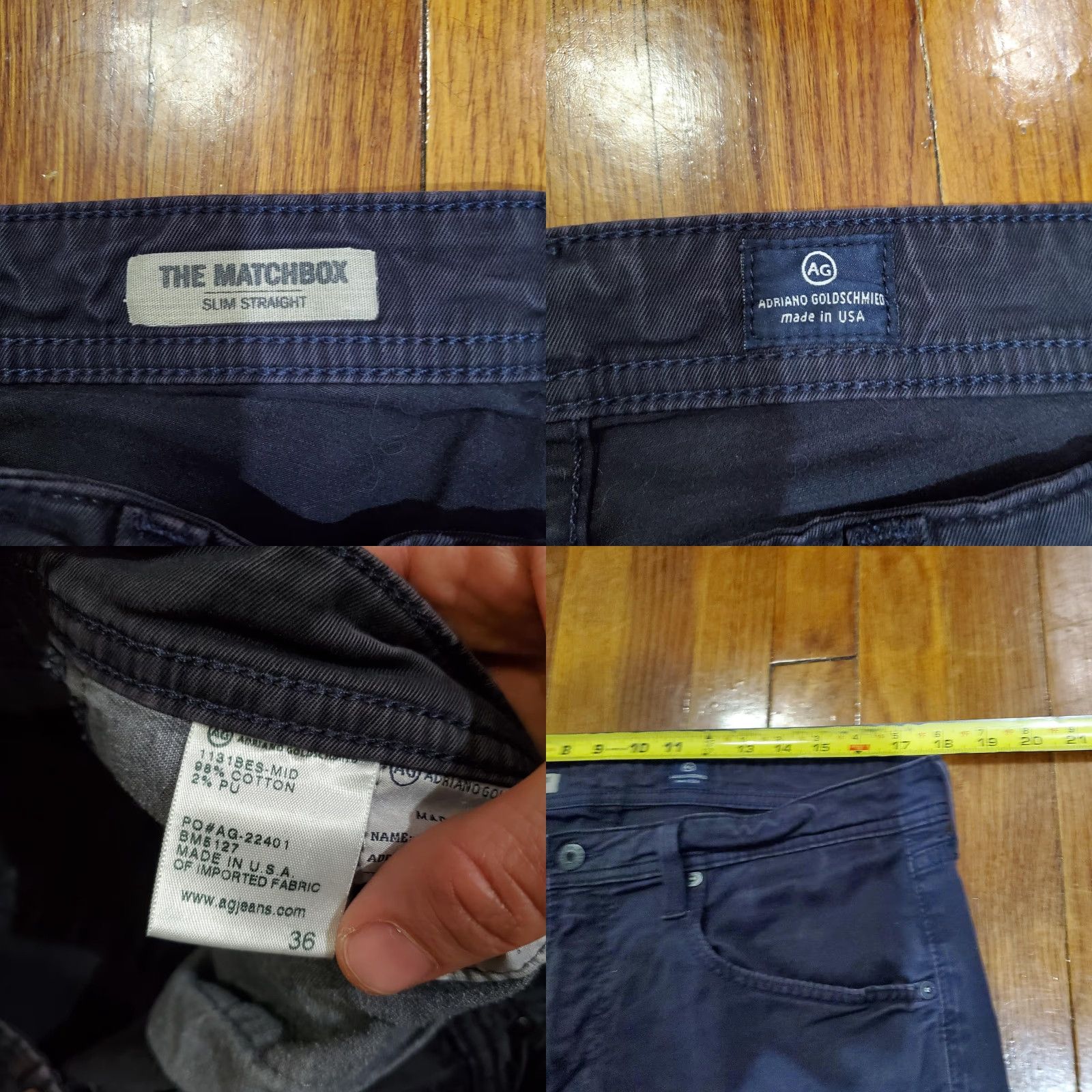 Vintage AG Adriano Goldschmied The Everett Pants Mens 36 Navy Slim Straight Chino Cotton PU 98% 2% Made USA Casual Zip Front Pockets Belt Loops 32 In Inseam Size US 36 / EU 52 - 8 Thumbnail