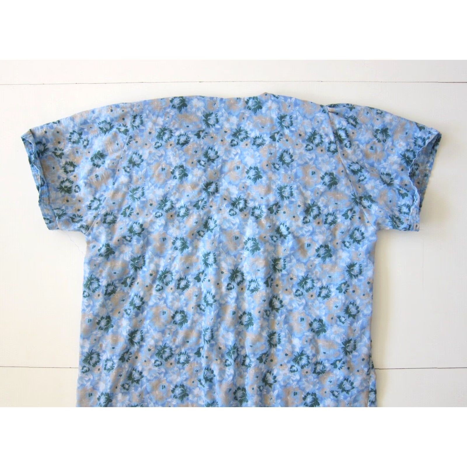 Vintage VINTAGE Nick & Sarah Cotton Blue Green Floral Button Down Pocket Maxi House Dress Plus 1X Size XL / US 12-14 / IT 48-50 - 5 Thumbnail