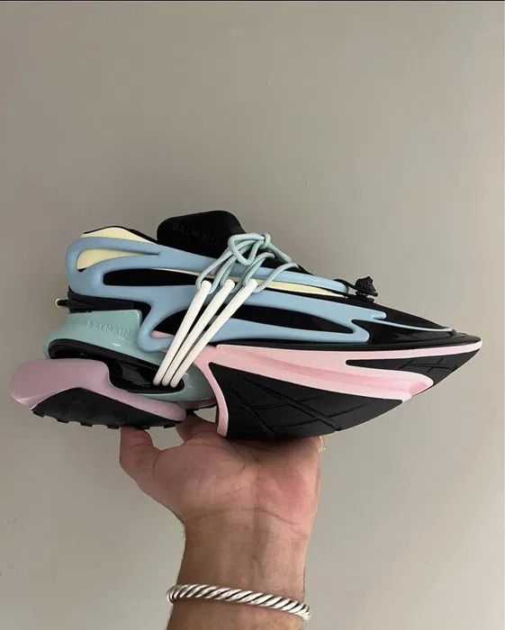 Balmain o1w1db0324 Unicorn Neoprene & Calfskin Sneakers Multicolor Size US 11 / EU 44 - 2 Thumbnail