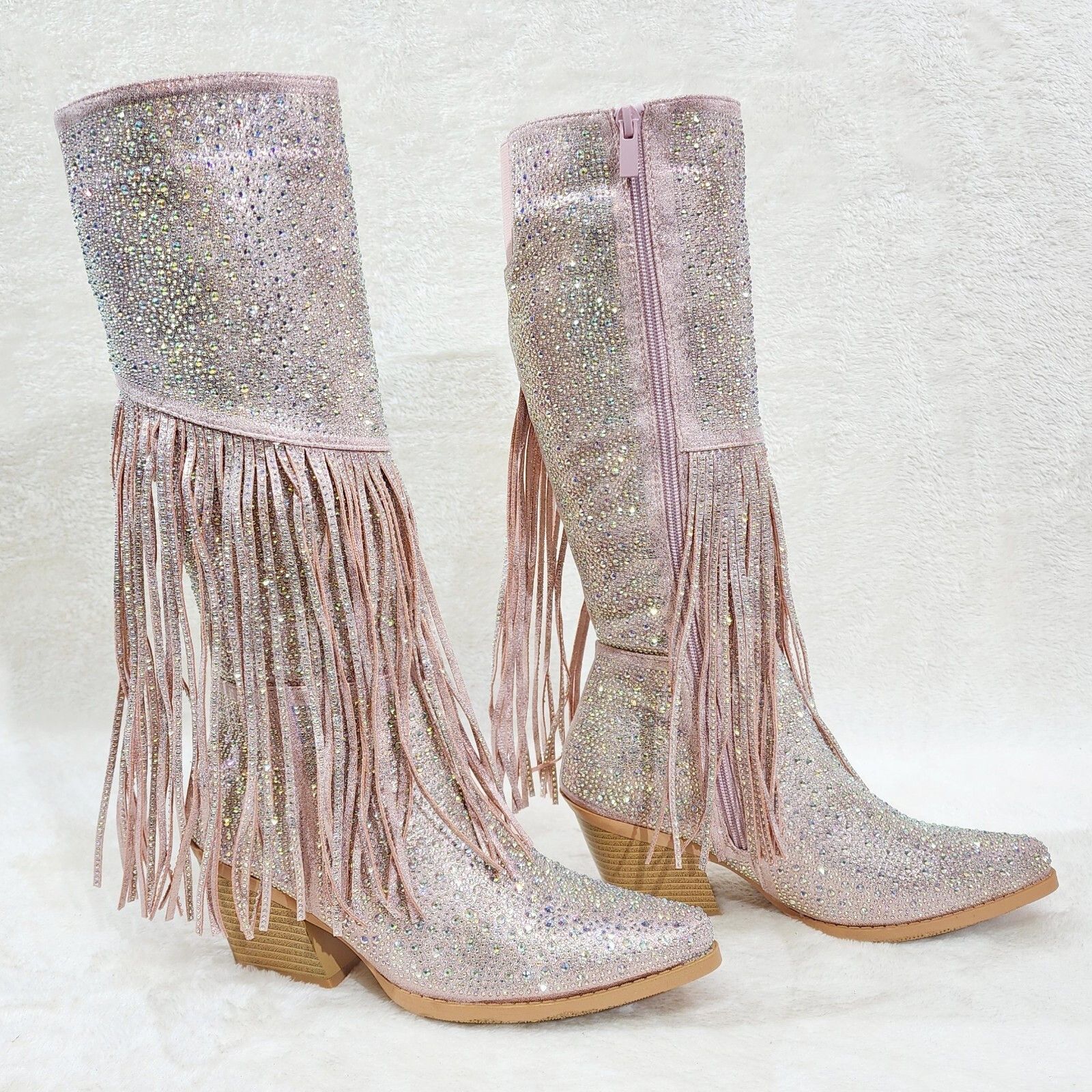 Other Western Diva Baby Pink Asymmetrical Fringe Rhinestone Glam C Size US 9 / IT 39 - 4 Thumbnail