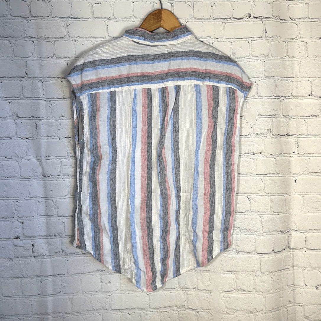 Lucky Brand Lucky Brand Shirt Button-Up Sleeveless Multicolor Blue Pink Striped M Women Womens Size M / US 6-8 / IT 42-44 - 3 Thumbnail