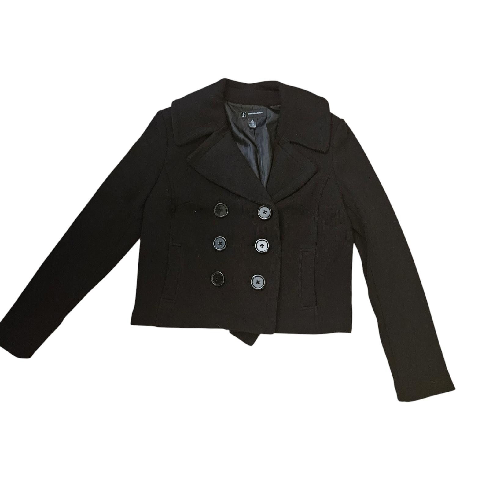 Designer International Concepts Black Double-Breasted Peacoat - SZ M Size M / US 6-8 / IT 42-44 - 1 Thumbnail