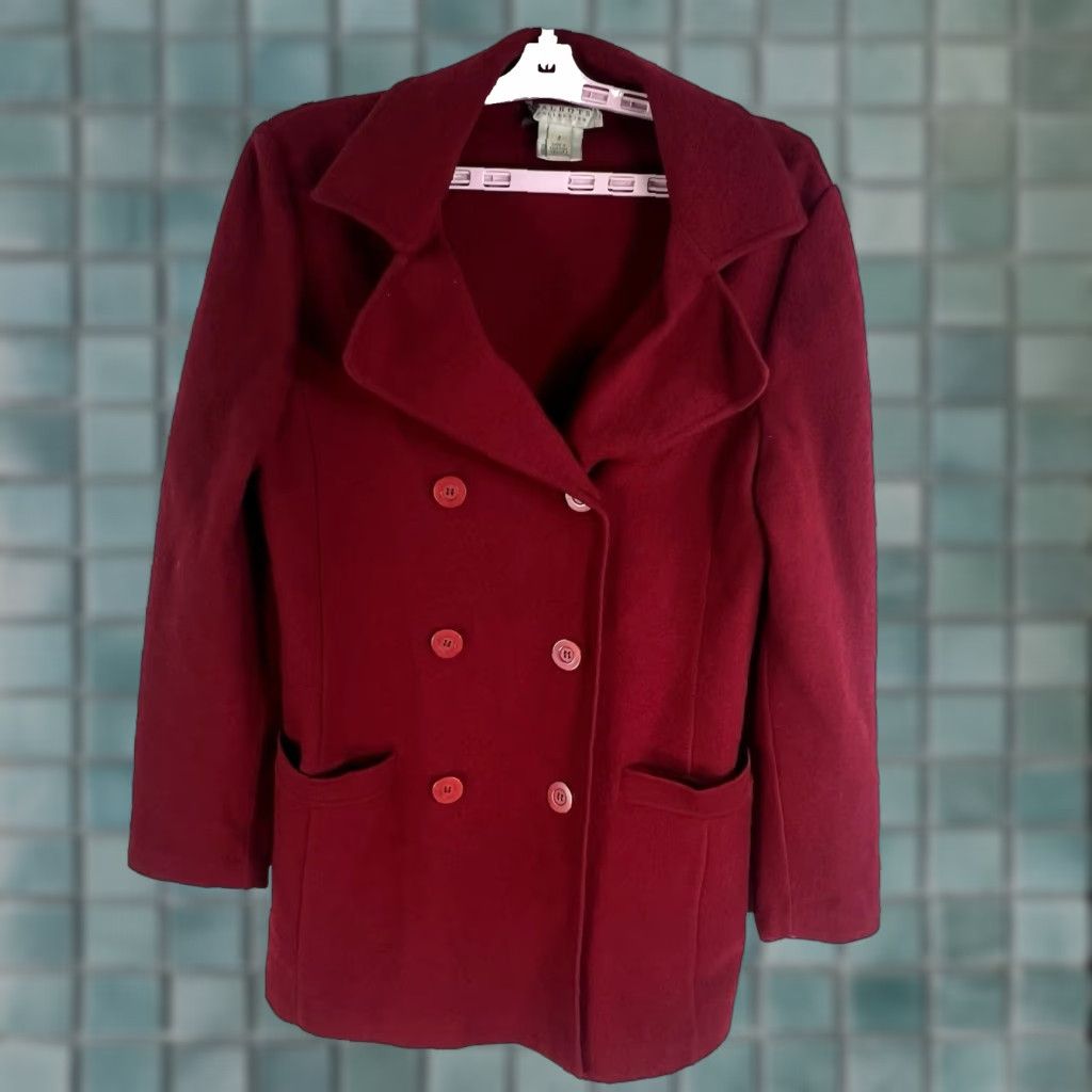 Talbots VINTAGE Talbots Pea Coat Womens Size S Red Wool Tweed Double Breasted Classic Fall Winter Size S / US 4 / IT 40 - 1 Thumbnail