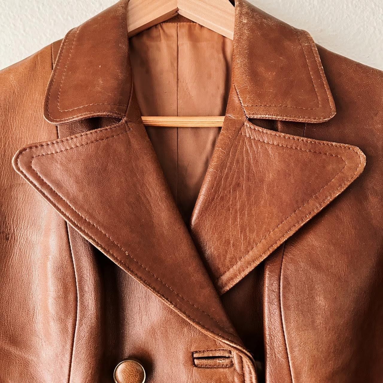 Vintage 1970s 70s TRUE Vintage Horsehide Leather Officer Biker Coat Size S / US 4 / IT 40 - 6 Thumbnail