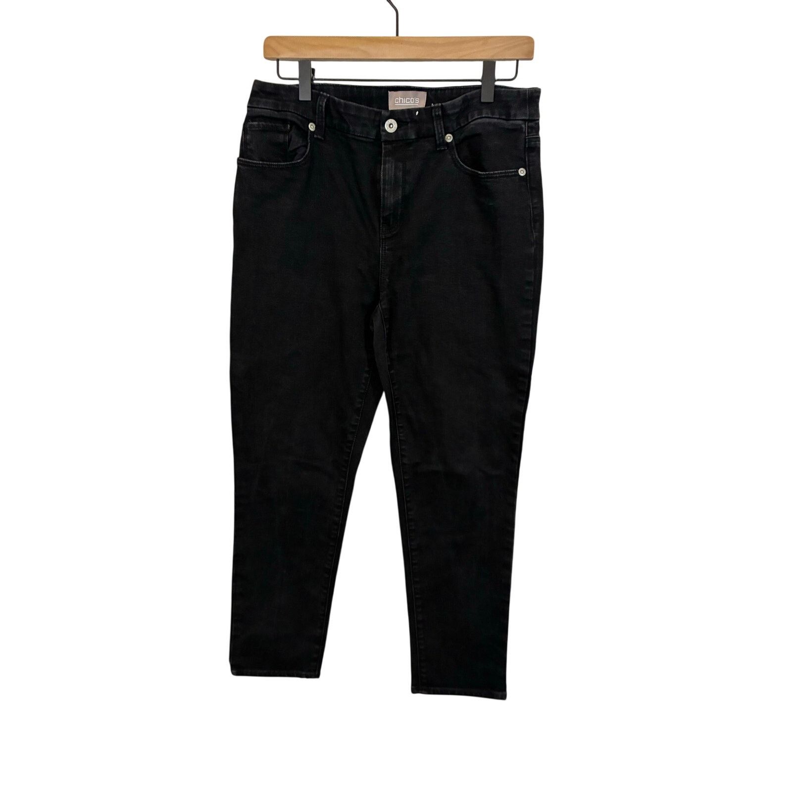 Chicos Chico’s Girlfriend Straight Ankle Jeans Black Womens 0.5/6 Size 28" / US 6 / IT 42 - 4 Thumbnail