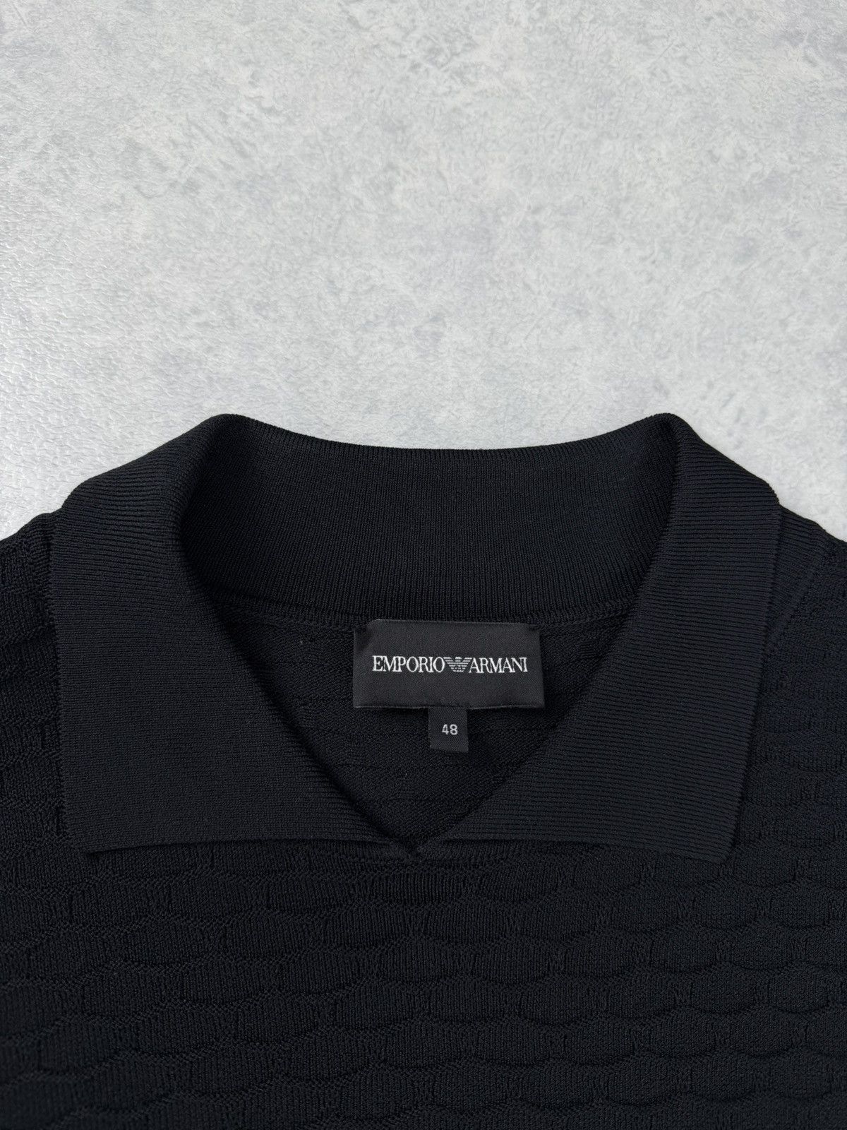 Emporio Armani Emporio Armani Textured Knit Polo Sweater Black Size 48 Size US M / EU 48-50 / 2 - 5 Thumbnail