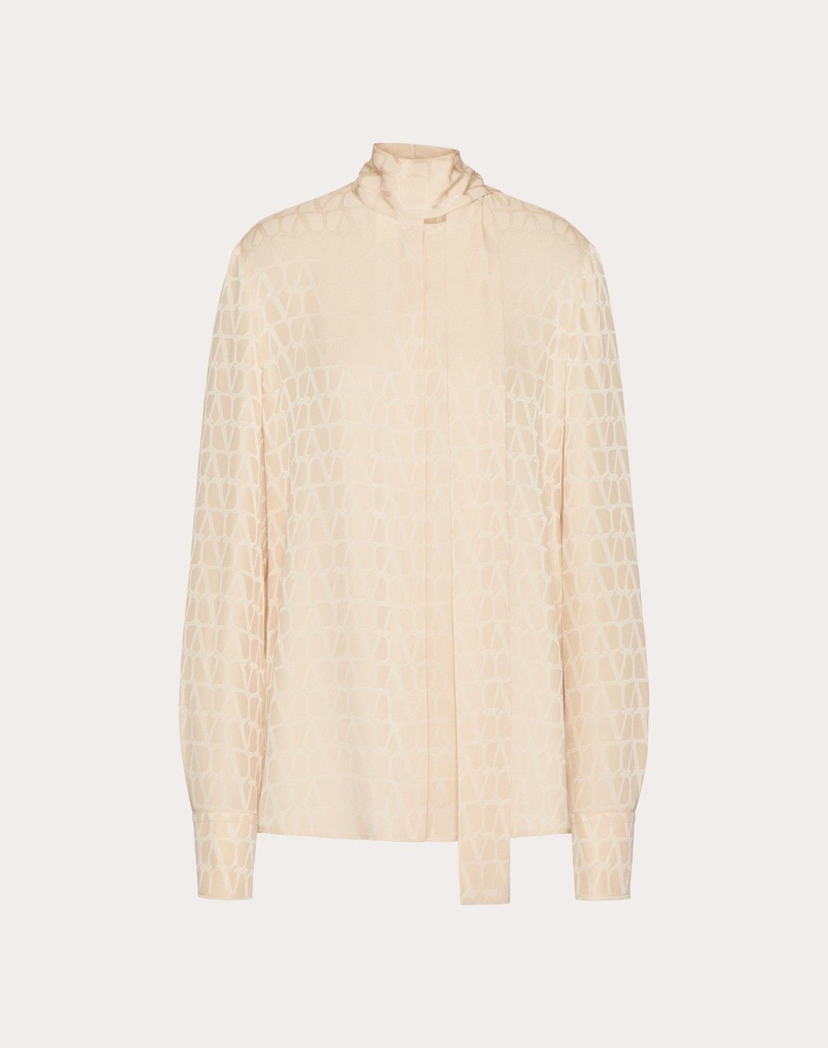 Valentino o1s1wg110525 Toile Iconographe Silk Jacquard Blouse in Beige Size XS / US 0-2 / IT 36-38 - 1 Thumbnail