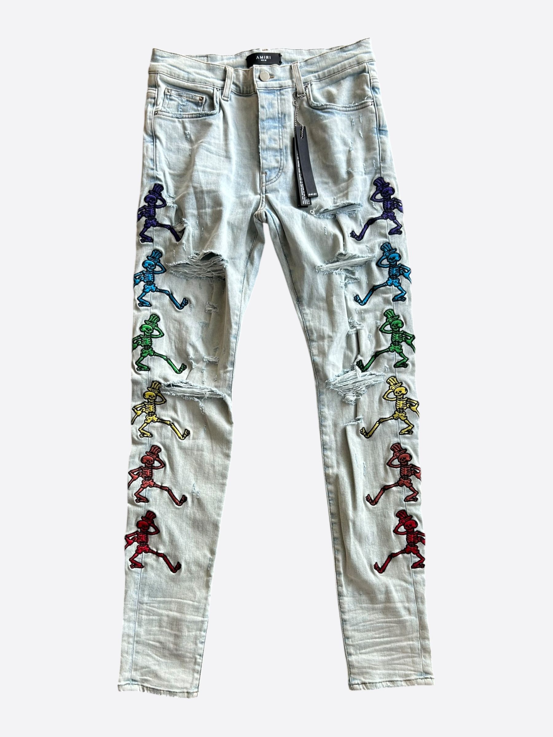 Amiri Amiri Grateful Dead Light Indigo & Multicolor Patch Jeans Size US 32 / EU 48 - 1 Thumbnail