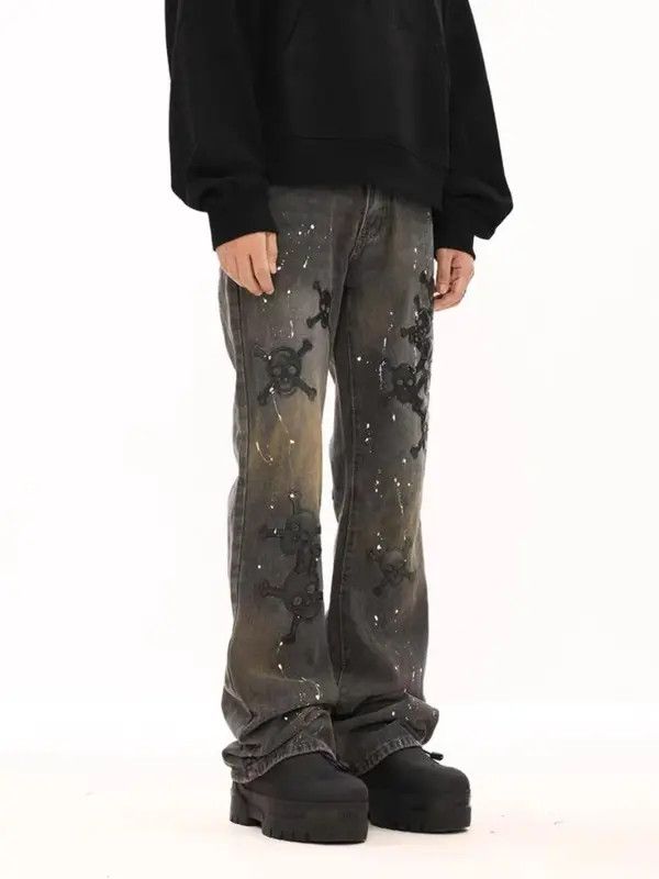 Japanese Brand VIBE Vintage dark patched jeans with splashes of ink Size US 30 / EU 46 - 7 Thumbnail