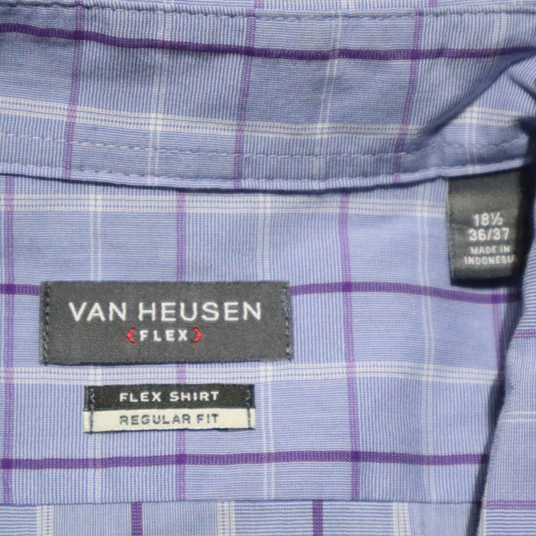 Van Heusen VanHeusen Shirt Regular Men’s Button-Up Long Sleeve Blue Plaid Size 18.5 36/37 Comfort Wrinkle Resistant Fall Winter Spring Summer 4 Seasons Size US XXL / EU 58 / 5 - 3 Thumbnail