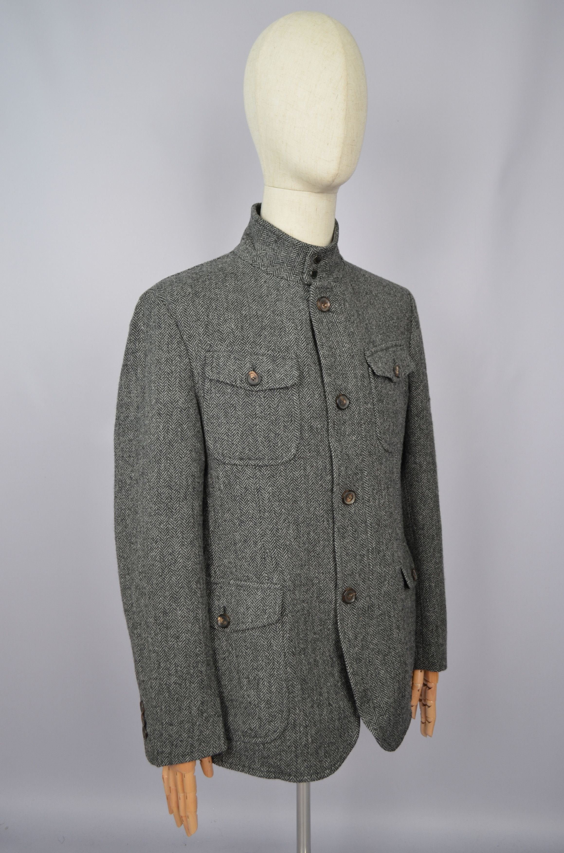 Designer Seventy Venezia Herringbone Yorkshire Tweed Wool Coat Jacket Size US M / EU 48-50 / 2 - 15 Thumbnail