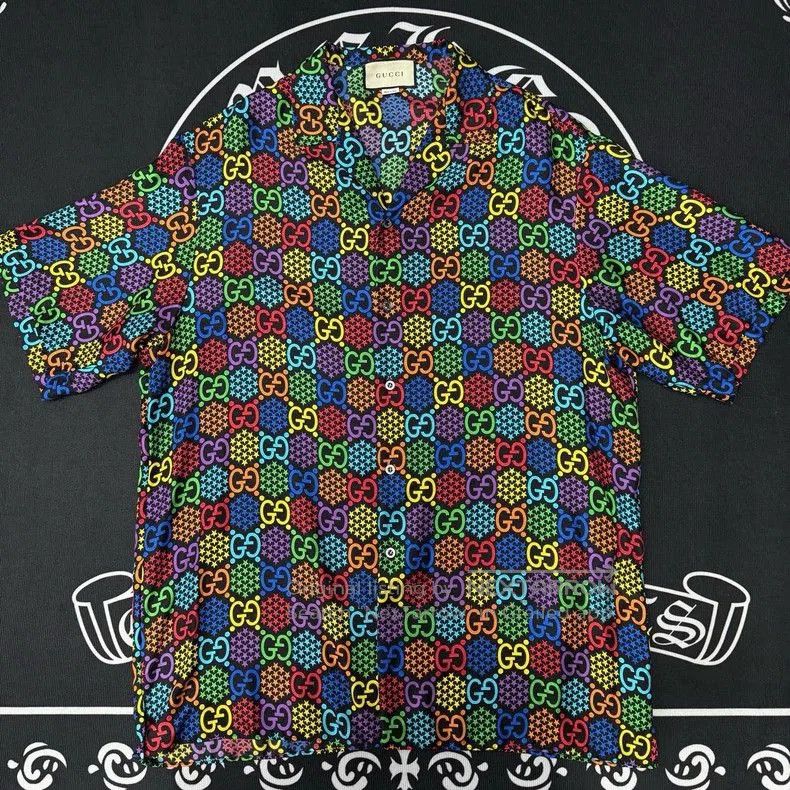 Gucci Gucci Rainbow Print Silk Short Sleeve Shirt. Size US XL / EU 56 / 4 - 1 Thumbnail