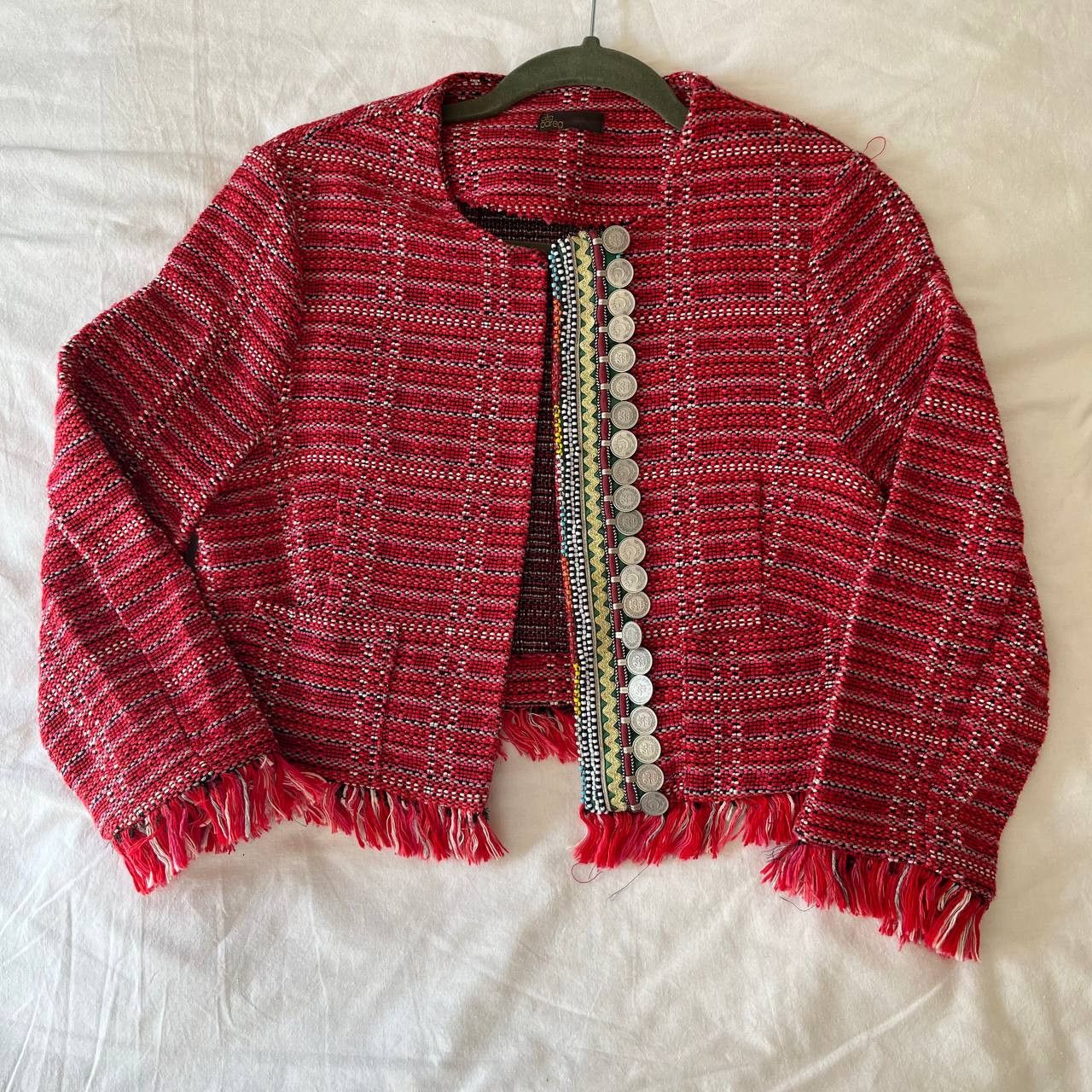 Other × Vintage Olla Pareg red knitted jacket with braid, coins and beads Size M / US 6-8 / IT 42-44 - 2 Thumbnail