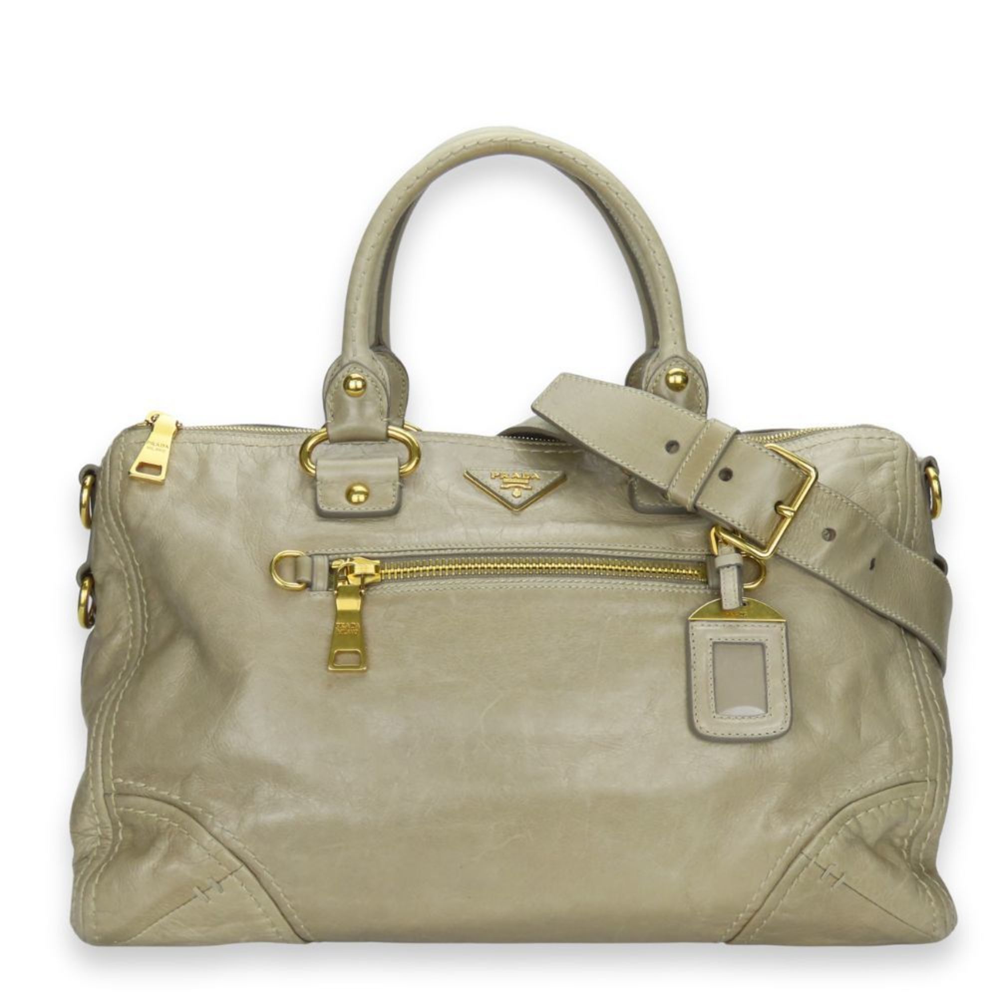Prada Handbag Bl0678 Triangle Plate Calf Pomice Sand Beige Shoulder Bag Women's Prada