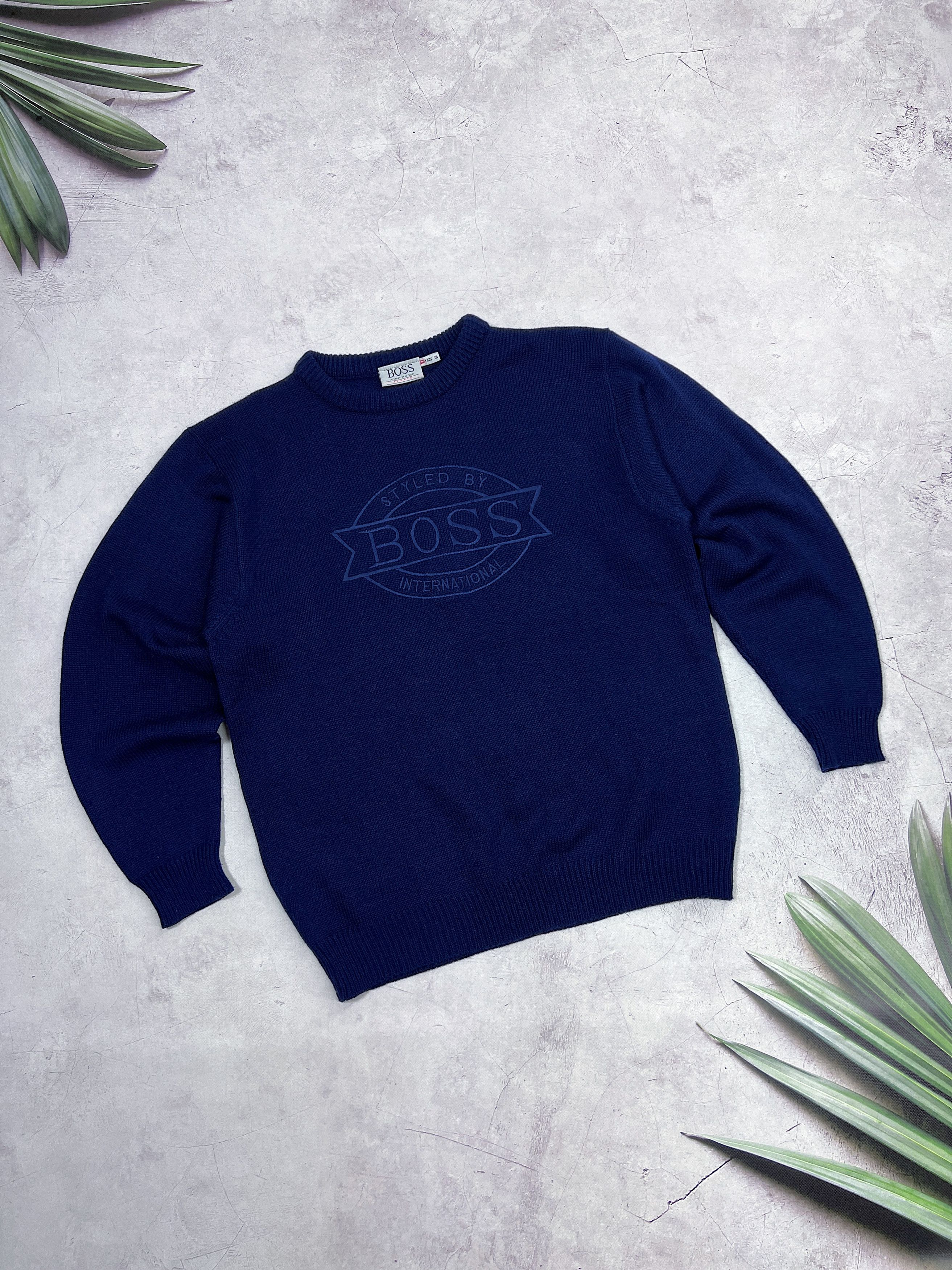 Hugo Boss × Vintage Vintage Hugo Boss Knit Sweater Embroidered Big Logo Size US M / EU 48-50 / 2 - 1 Thumbnail