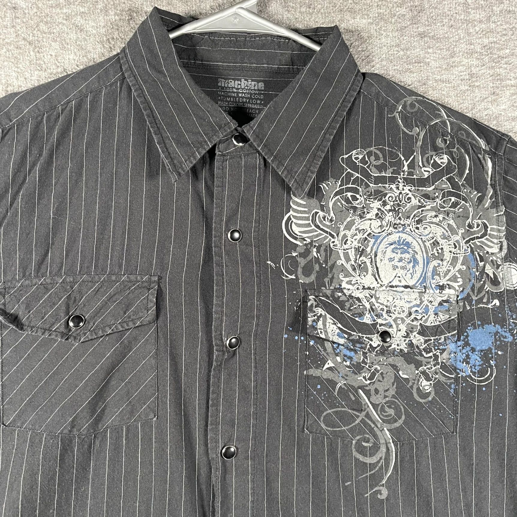 Toy Machine Machine Shirt Mens Medium Black Pinstripe Pearl Snap Crest Graphical Rockabilly Size US M / EU 48-50 / 2 - 2 Thumbnail