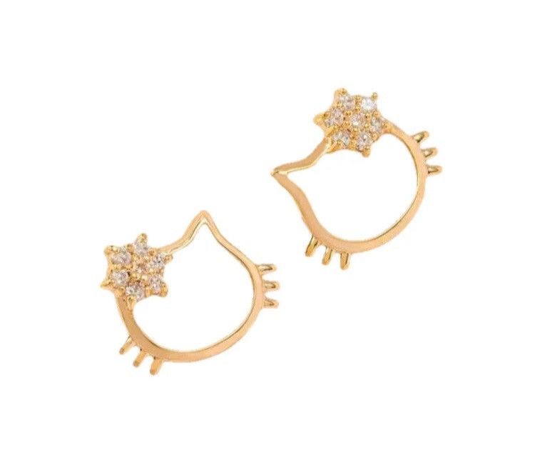 Other HELLO KITTY CUTE BOW RHINESTONES GOLDTONE Stud Earrings Size ONE SIZE - 1 Thumbnail