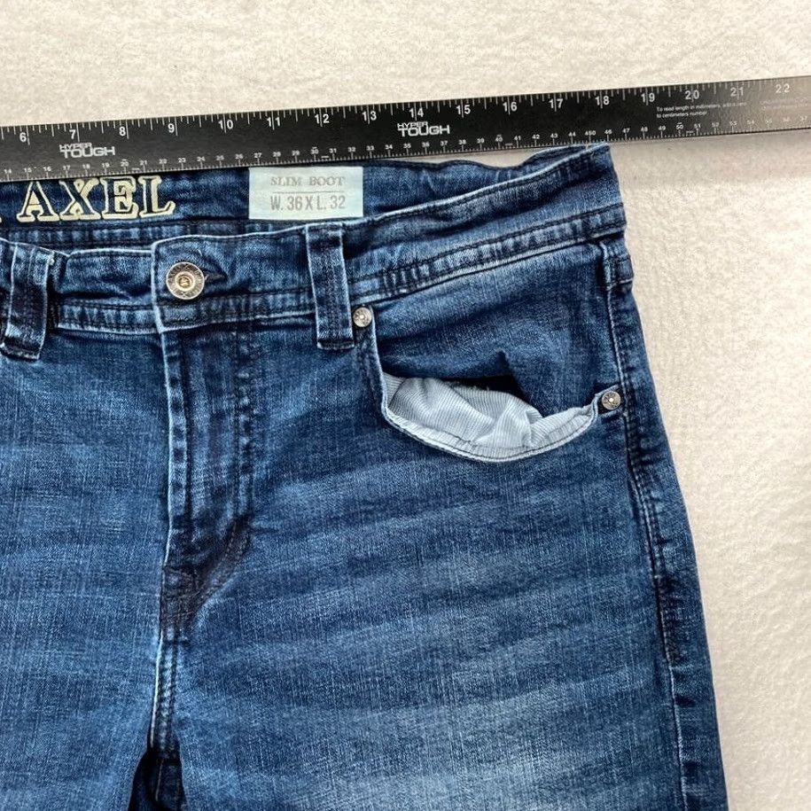 Denime TK Axel Jeans Mens 36x30 Slim Fit Dark Wash Blue Stretch Denim Bootcut Pants Size US 36 / EU 52 - 7 Thumbnail