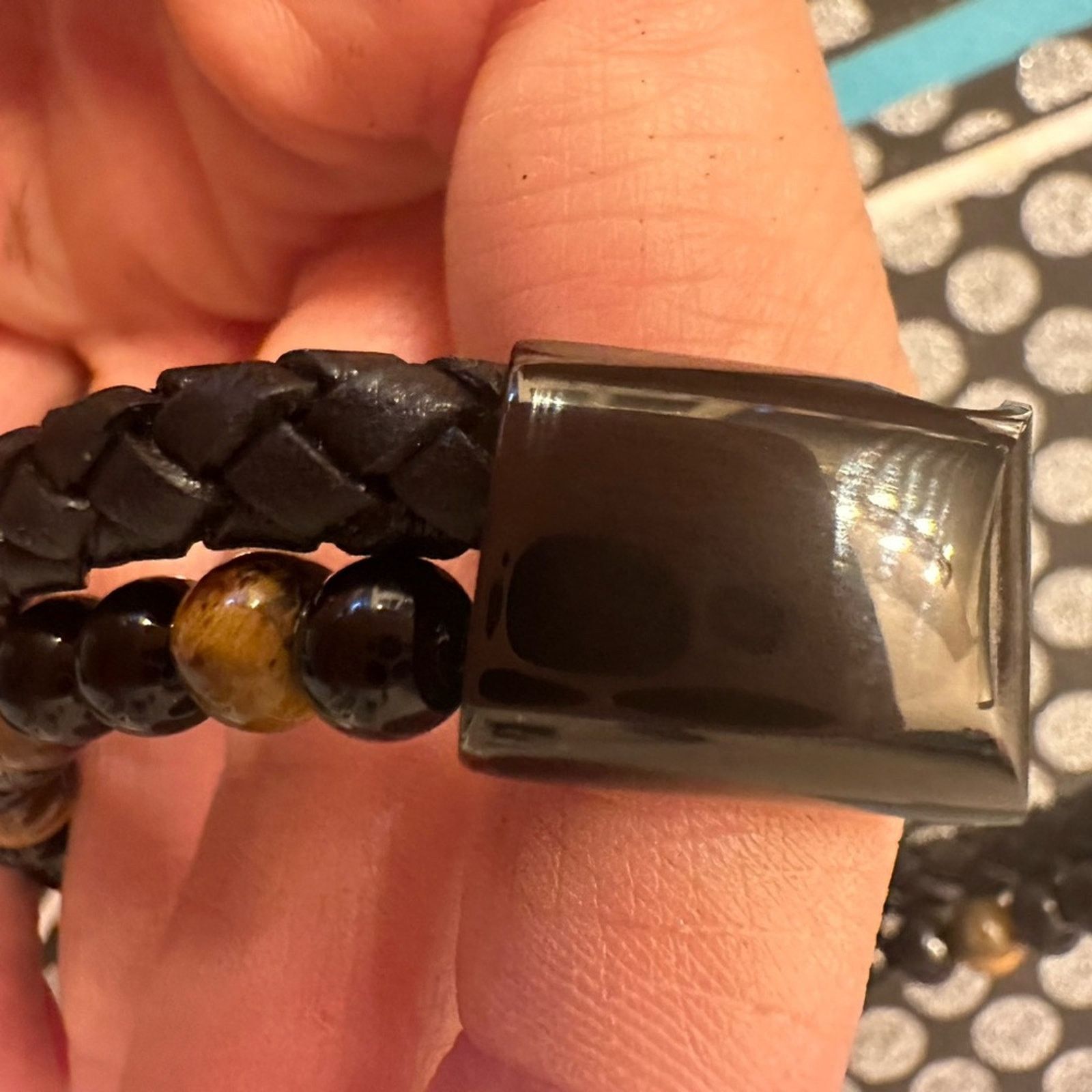 Other Men’s Beaded Black Stainless Steel Tiger Eye Bracelet 8” in Size ONE SIZE - 2 Thumbnail