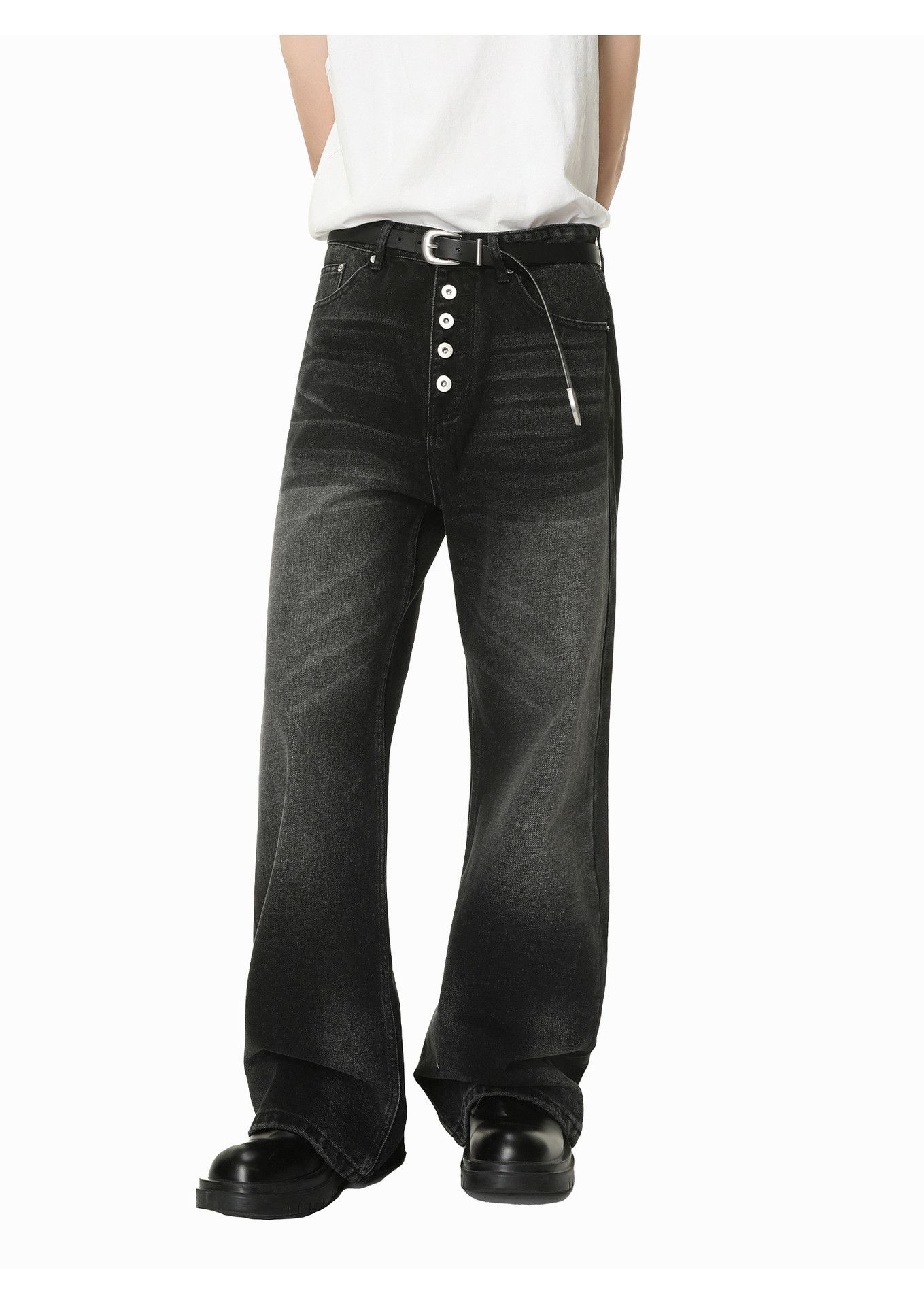 Japanese Brand Men's Japanese Retro Loose Button Washed Flare Jeans Size US 32 / EU 48 - 3 Thumbnail