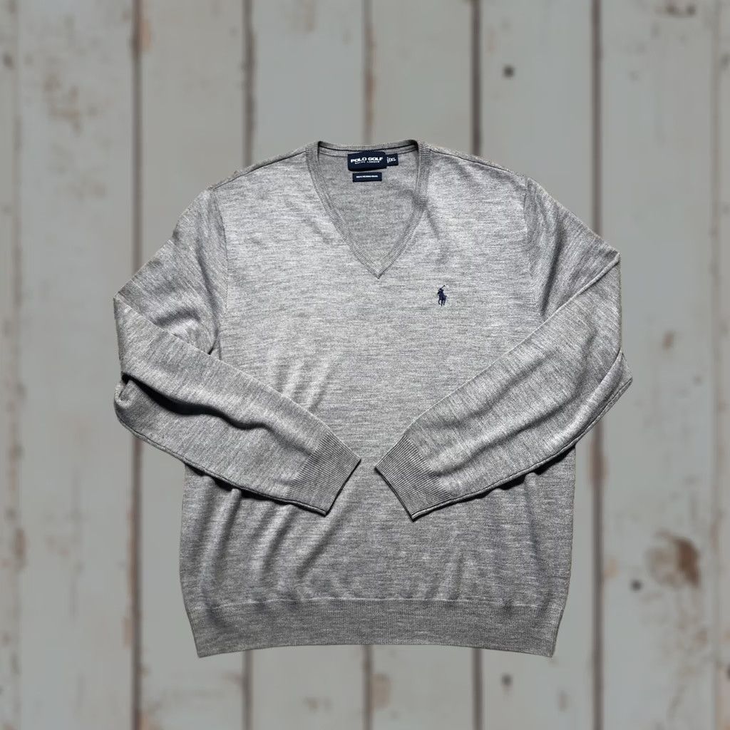 Polo Ralph Lauren Polo Ralph Lauren Sweater Mens 2XL Gray Merino Wool V Neck Golf Pullover Size US XXL / EU 58 / 5 - 1 Thumbnail