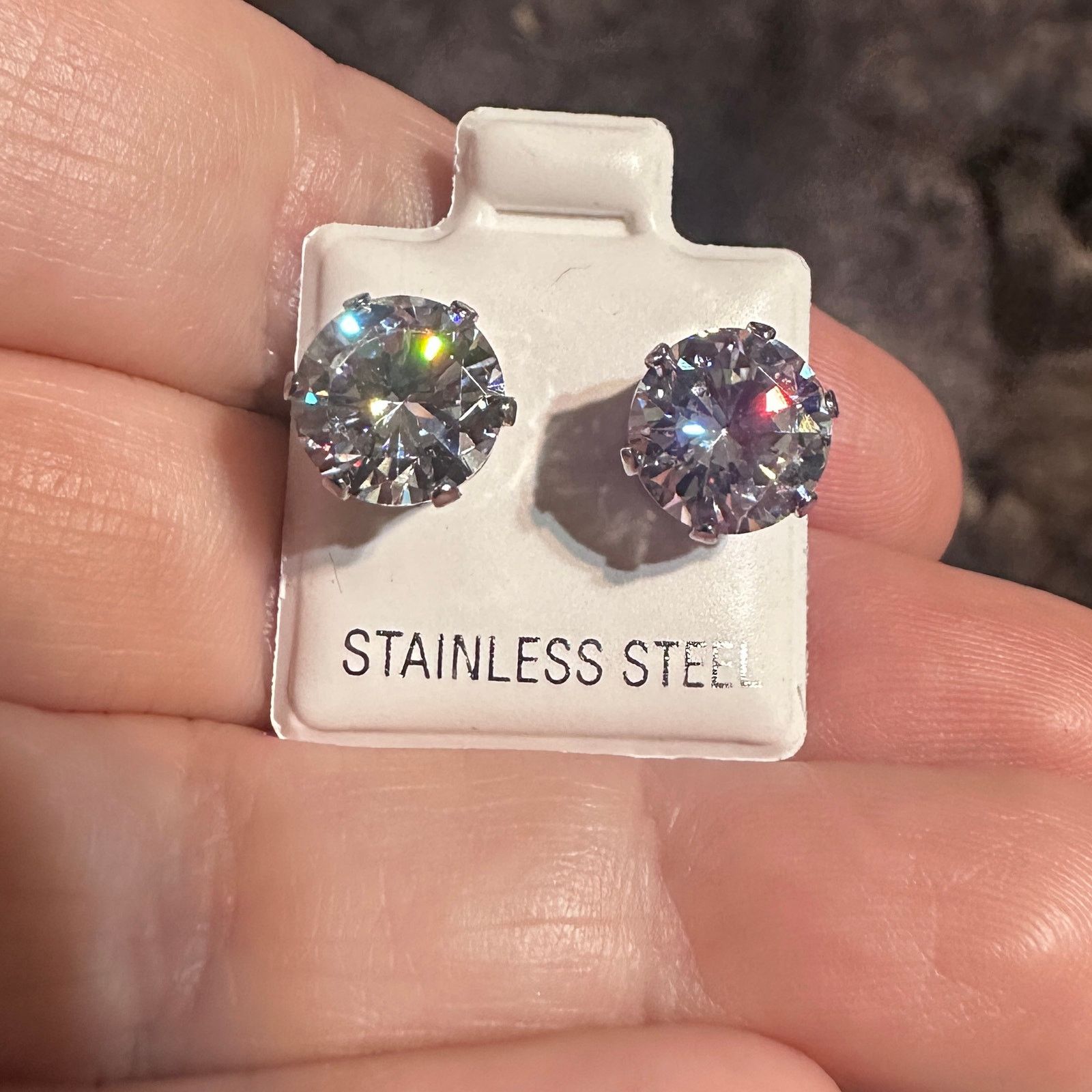 The Unbranded Brand Stainless Steel 9mm Clear CZ Stud Earrings Size ONE SIZE - 3 Thumbnail