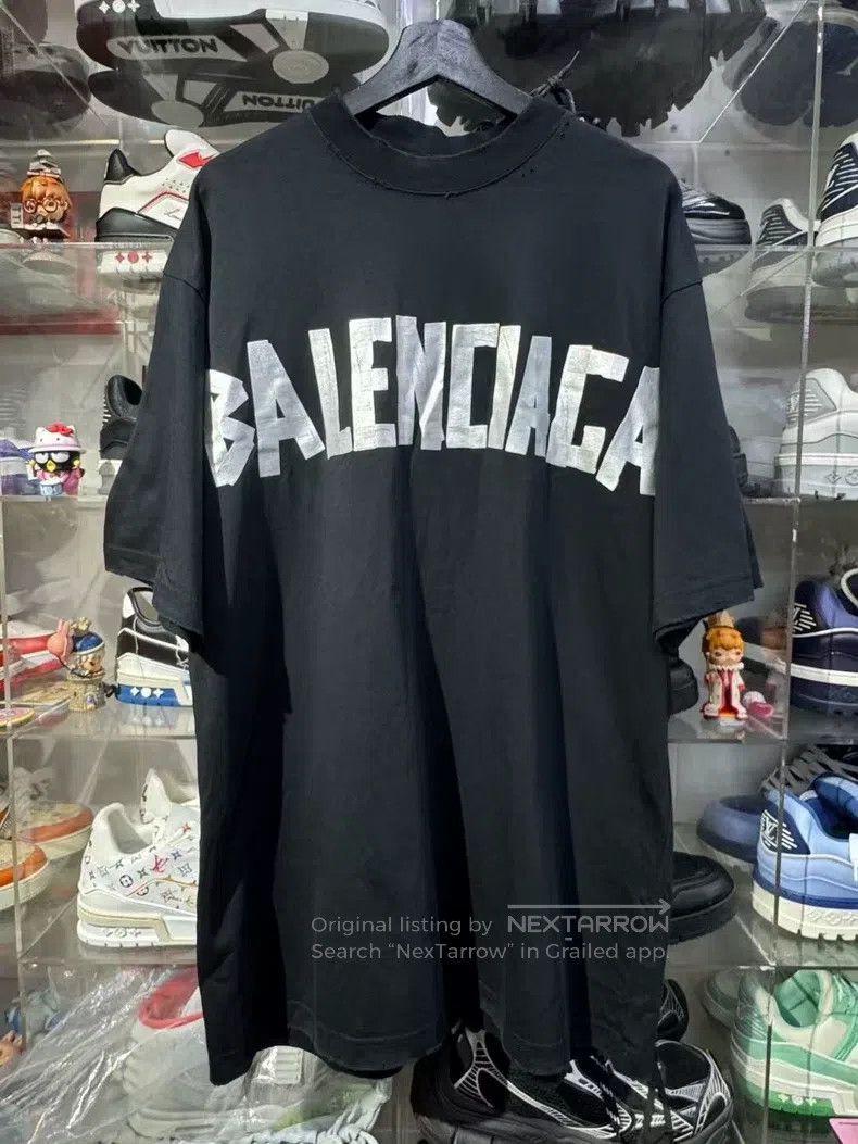 Balenciaga Balenciaga Gray Tape Letter Printed Worn Short Sleeve Crew Size US M / EU 48-50 / 2 - 1 Thumbnail