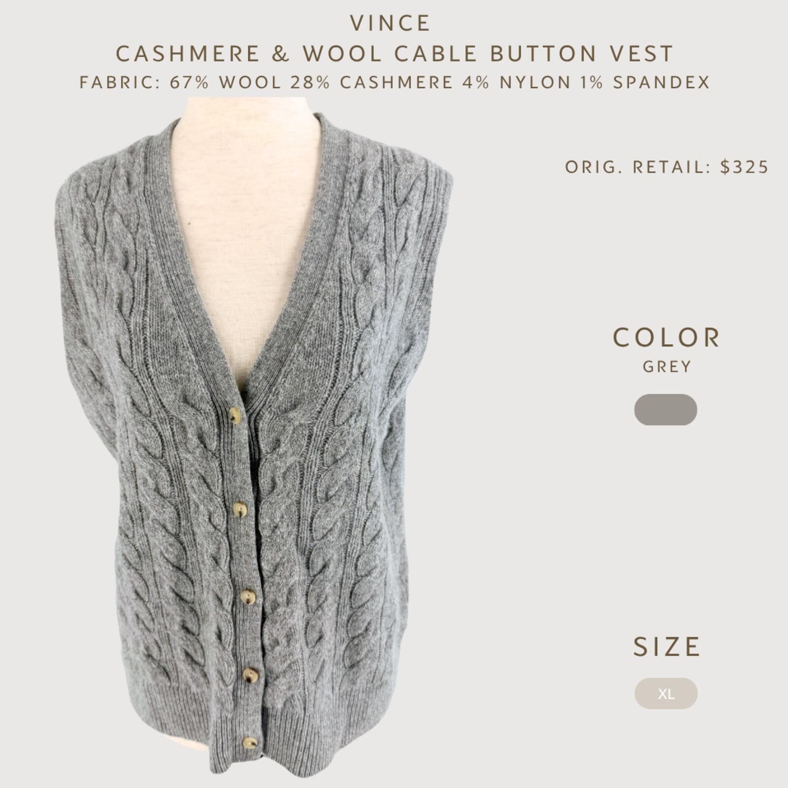 Vince Vince Cashmere Wool Cable Knit Button Vest XL Size XL / US 12-14 / IT 48-50 - 2 Thumbnail