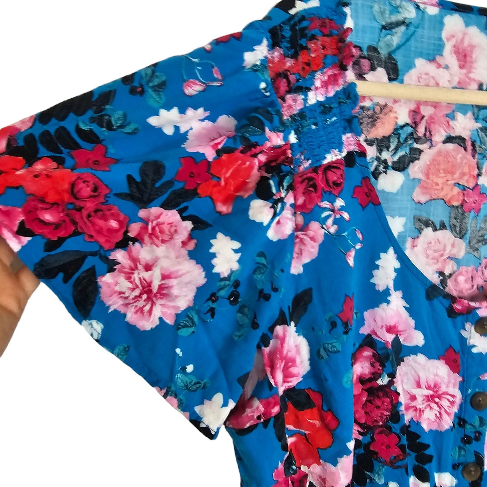Torrid Torrid Womens Floral Button Top Plus Sz 2X Smocked Shoulders Size XXL / US 16-18 / IT 52-54 - 5 Thumbnail