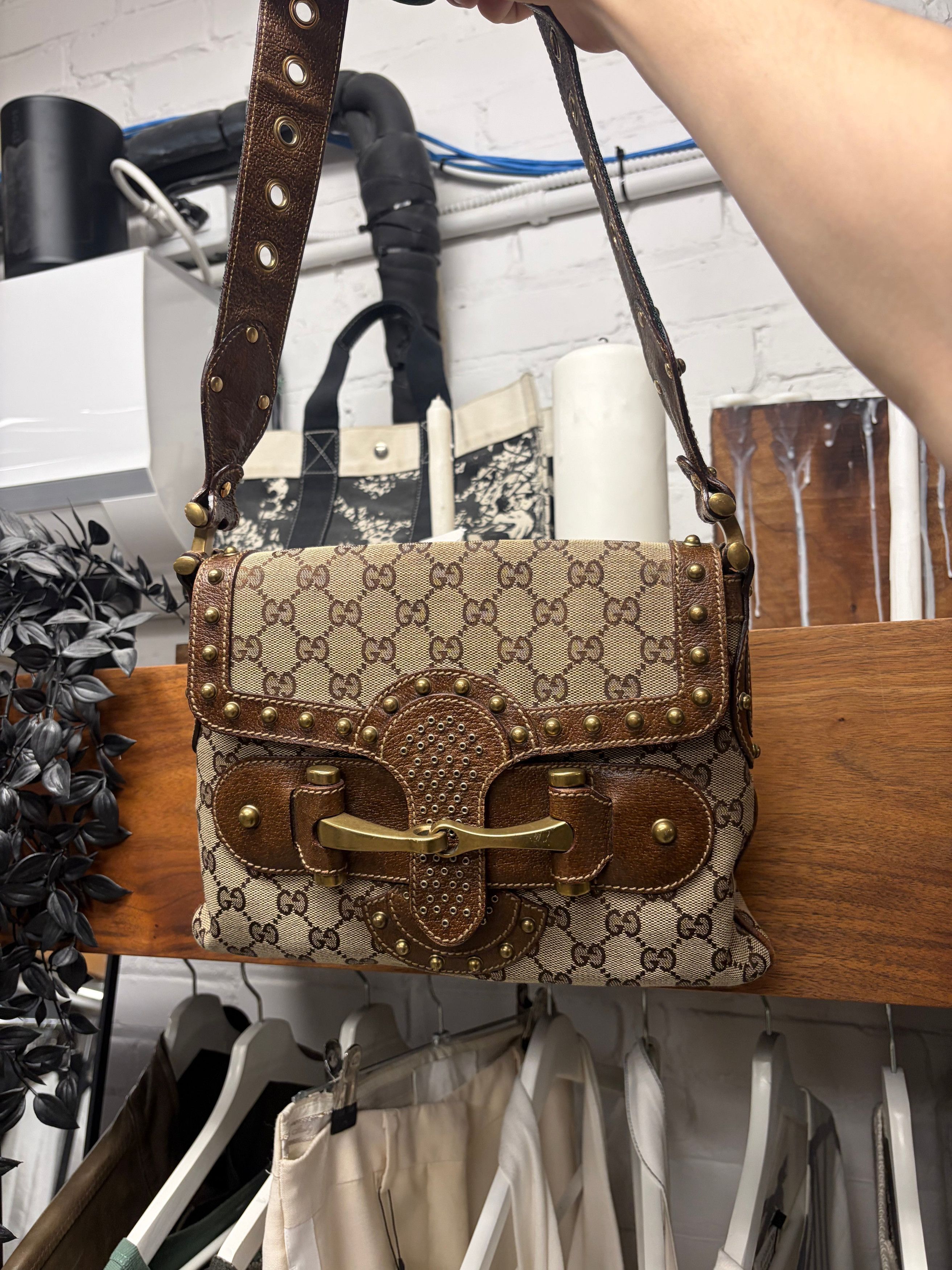 Gucci Gucci Canvas Monogram Studded ‘Pelham’ Runway Flap Bag Size ONE SIZE - 1 Thumbnail