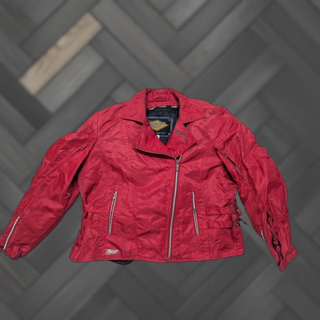 Vintage VINTAGE power TRip Orange County Choppers jacket Motorcycle Jacket XL red nylon padded flames Mens Size US XL / EU 56 / 4 - 1 Thumbnail