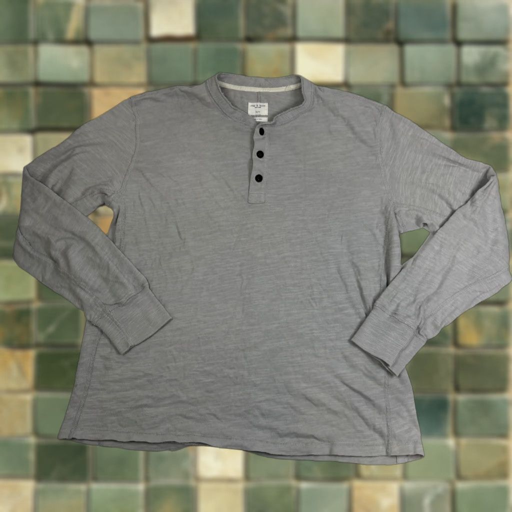 Rag & Bone Rag and Bone Longsleeve Henley Mens XL Gray Peru Lightweight Cotton T-Shirt Size US XL / EU 56 / 4 - 1 Thumbnail
