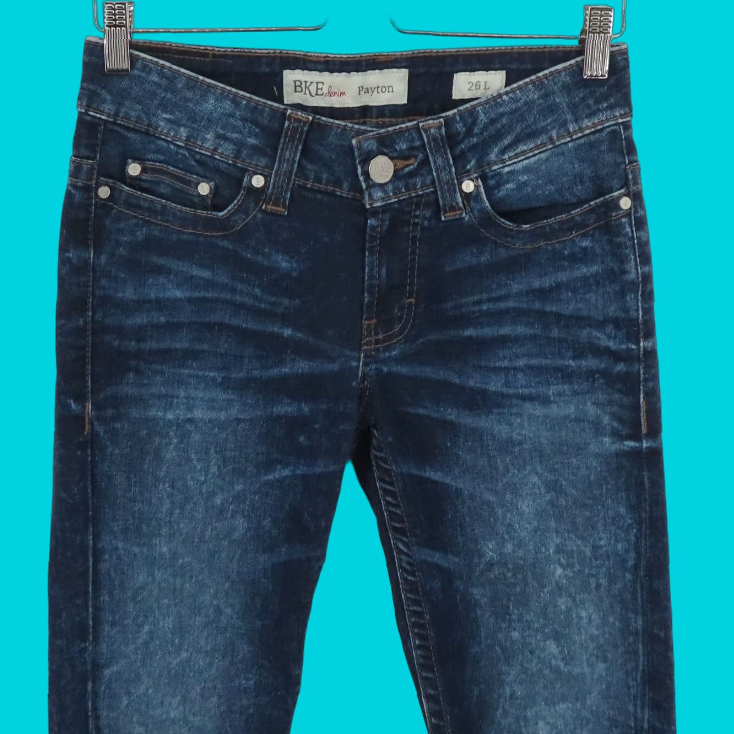BKE Denim Jeans Shirt (Women) 26 Long 26x33.5 Payton Distressed Blue Denim Regular Skinny Vintage No