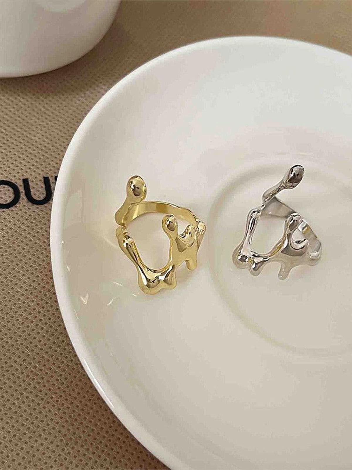 Jewelry Liquid Metal Chunky Hollow Open Adjustable Set Of Rings Size ONE SIZE - 4 Thumbnail