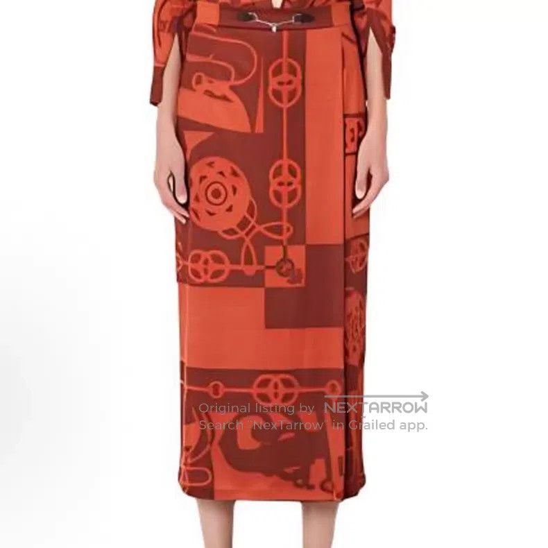 Hermes Hermes Red Color Blocked Horse Silk Long Skirt Size 24" / US 00 / IT 34 - 7 Thumbnail