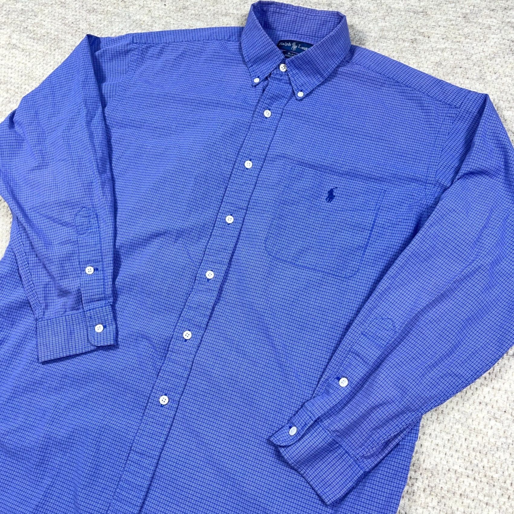 Ralph Lauren Ralph Lauren Shirt Men Large Blue Plaid Button Up Blake Dress Pocket Faded Worn* Size 42R - 4 Thumbnail