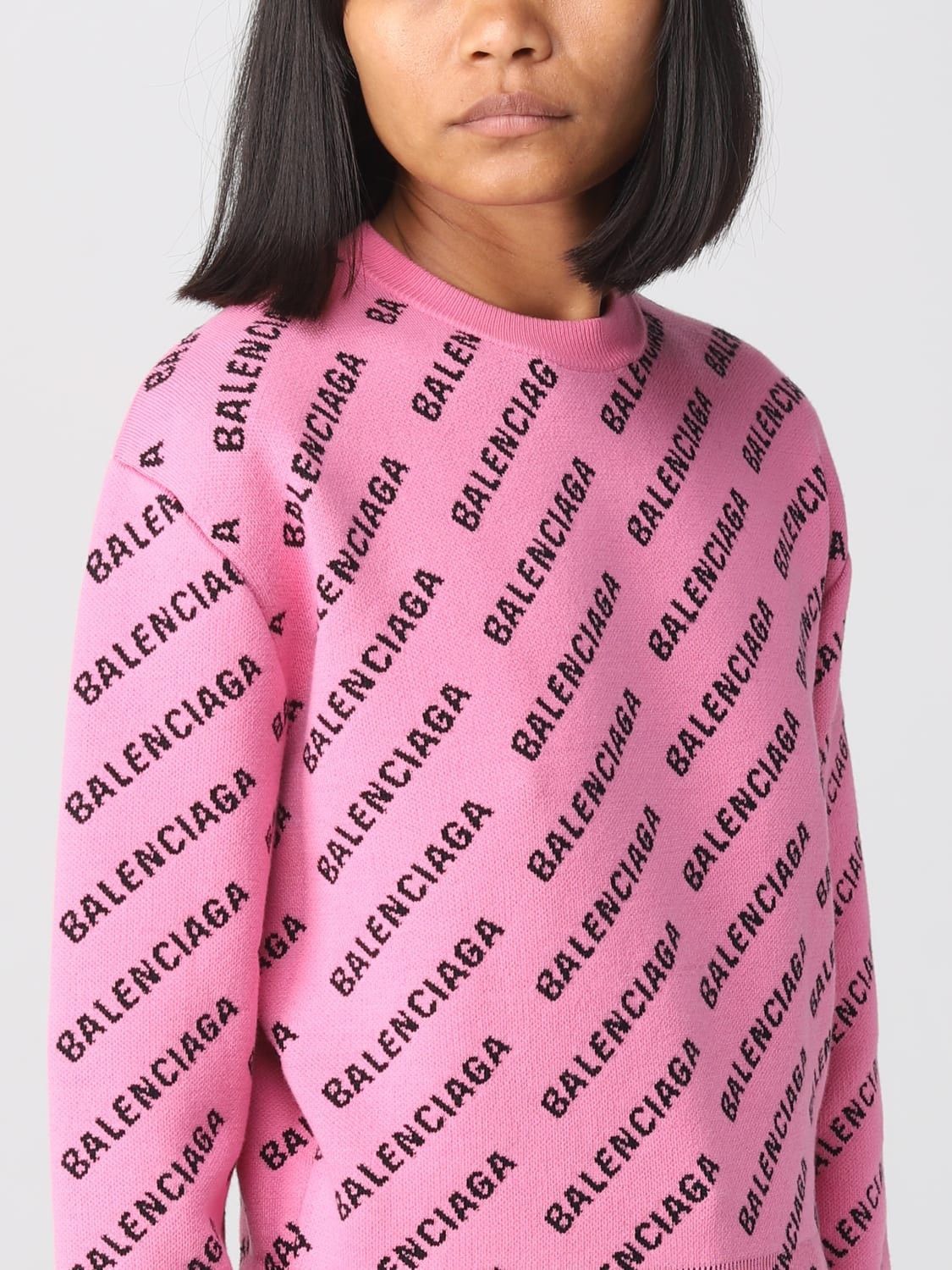 Balenciaga o1y0625 Logo Crewneck Sweater in Pink/Black Size M / US 6-8 / IT 42-44 - 2 Thumbnail